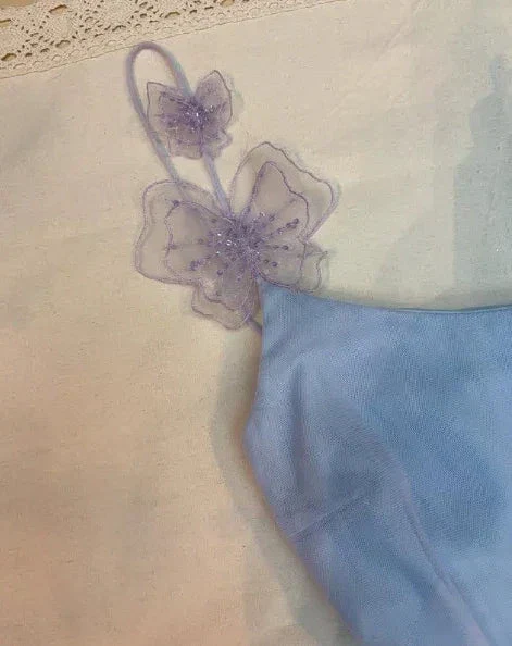 Lilac Tulle A Line Party Dress Straps Homecoming Dress With Flowers Y8143 - Image 3