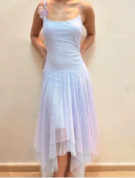 Lilac Tulle A Line Party Dress Straps Homecoming Dress With Flowers Y8143 - Image 4