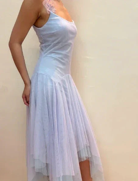 Lilac Tulle A Line Party Dress Straps Homecoming Dress With Flowers Y8143 - Image 6