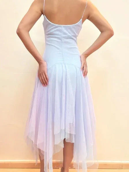 Lilac Tulle A Line Party Dress Straps Homecoming Dress With Flowers Y8143 - Image 7