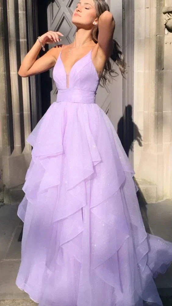 Lilac V Neck Evening Dress Elegant Prom Dress Y43 - Image 2