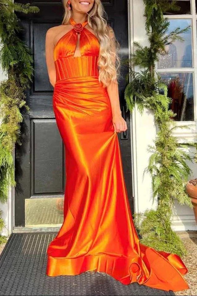 Lilo | Mermaid Sage Halter Corset Long Prom Dress with Rosette Embellishment - Image 3