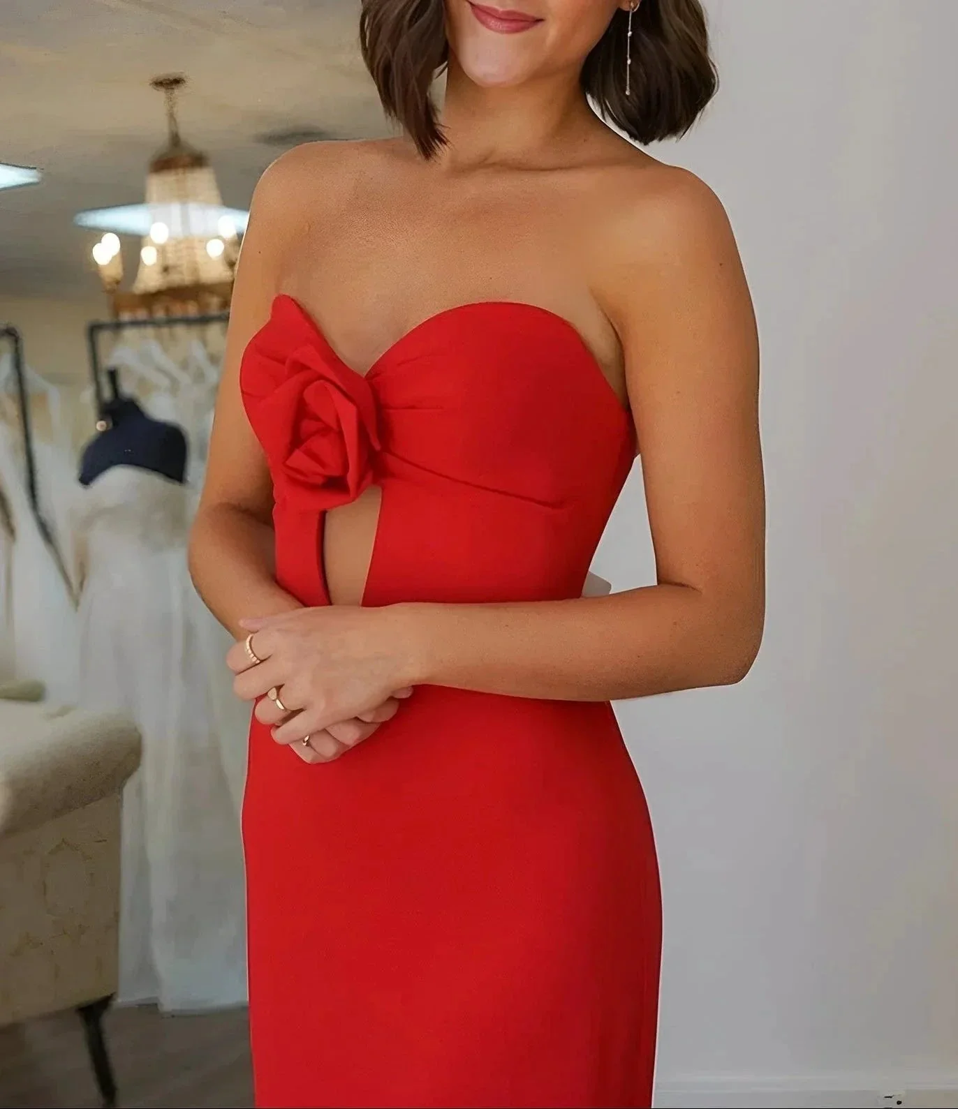 Lindy | Red Sweetheart Satin Mermaid Long Prom Dress - Image 2