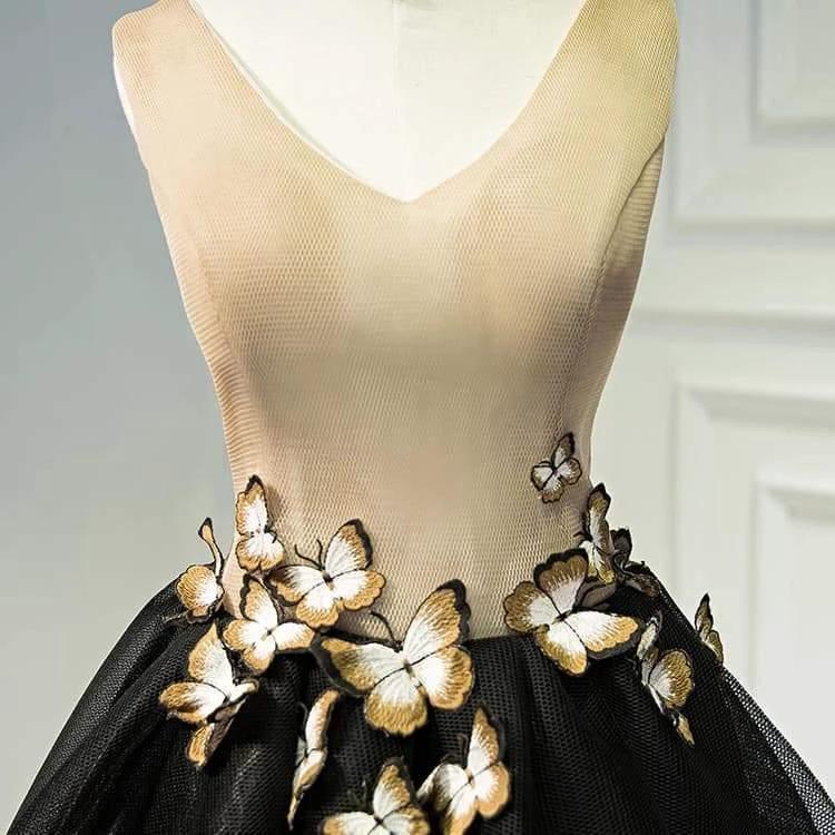 Little Black Homecoming Dress Butterfly V-neck Short Prom Dress PD397 - Image 4