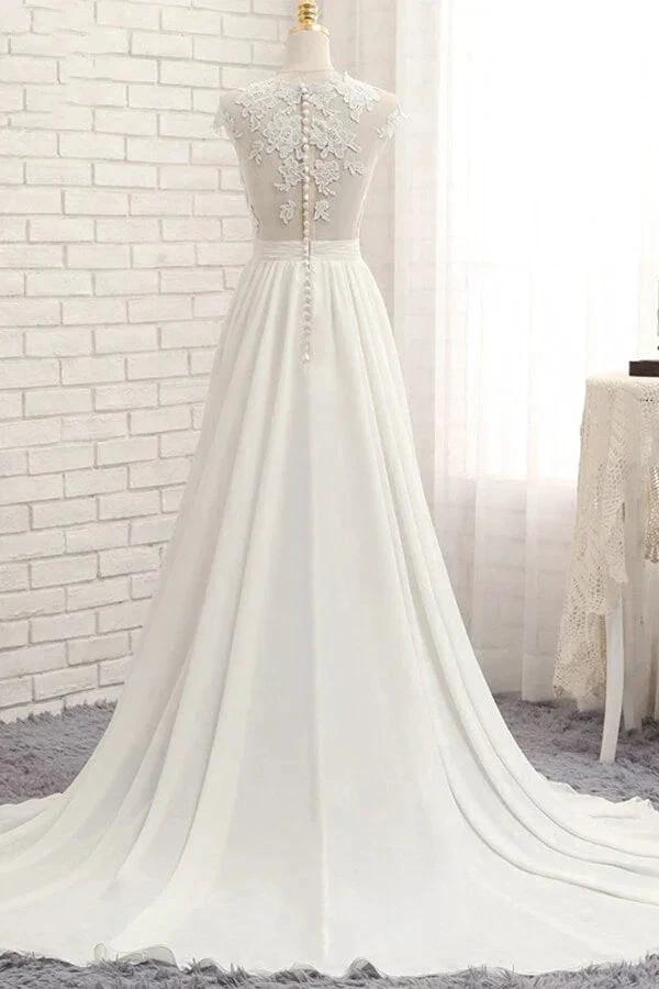 Long A-line Appliques Lace Chiffon Wedding Dress with Slit - Image 2