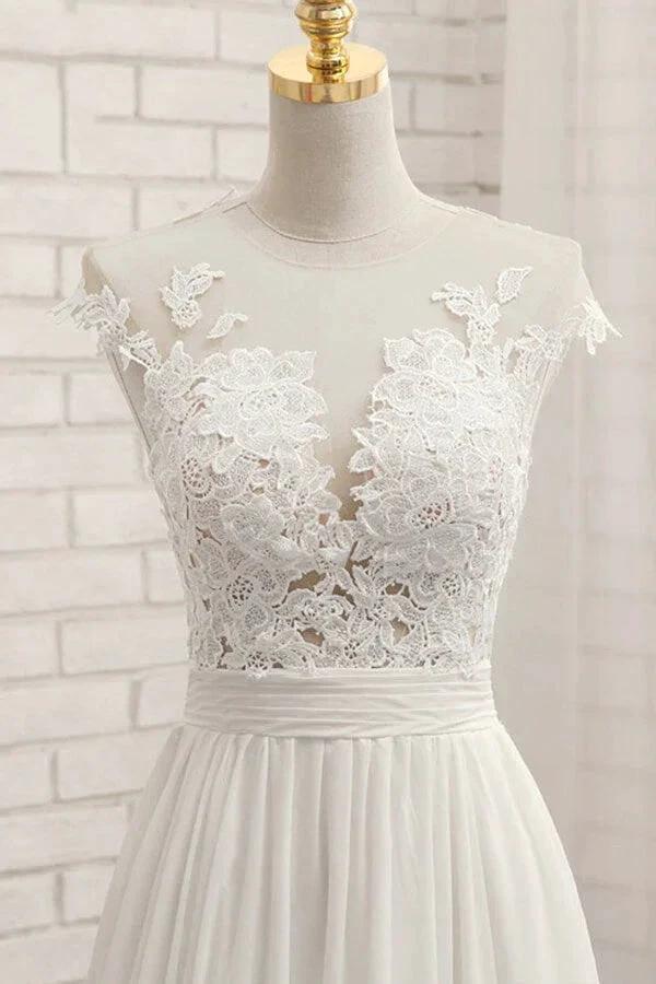Long A-line Appliques Lace Chiffon Wedding Dress with Slit - Image 5