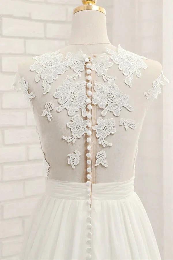 Long A-line Appliques Lace Chiffon Wedding Dress with Slit - Image 6
