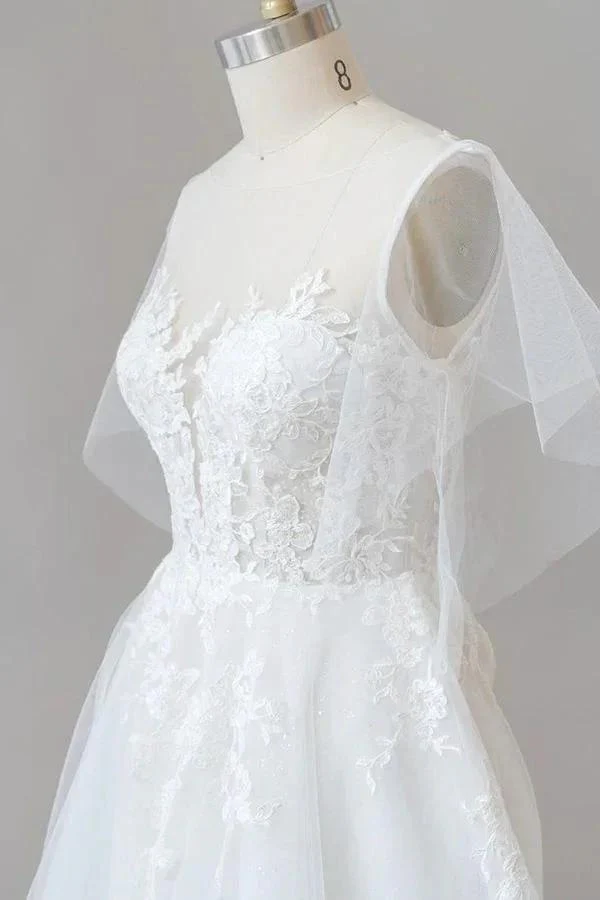 Long A-line Appliques Lace Tulle Wedding Dress with Sleeves - Image 6