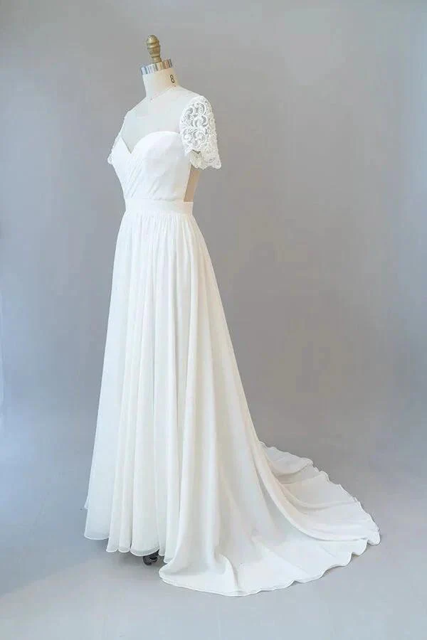 Long A-line Chiffon Backless Wedding Dress with Sleeves - Image 3