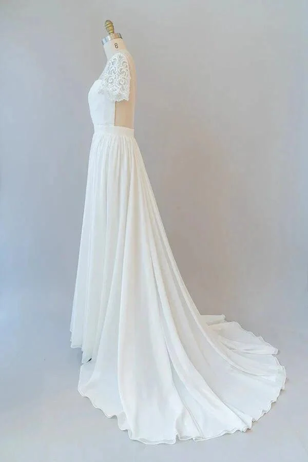 Long A-line Chiffon Backless Wedding Dress with Sleeves - Image 4