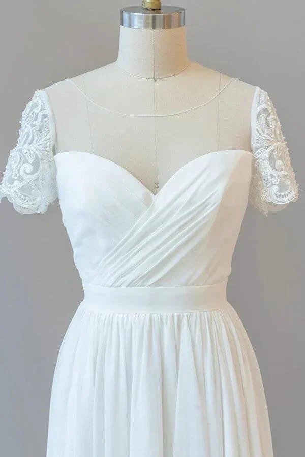 Long A-line Chiffon Backless Wedding Dress with Sleeves - Image 5