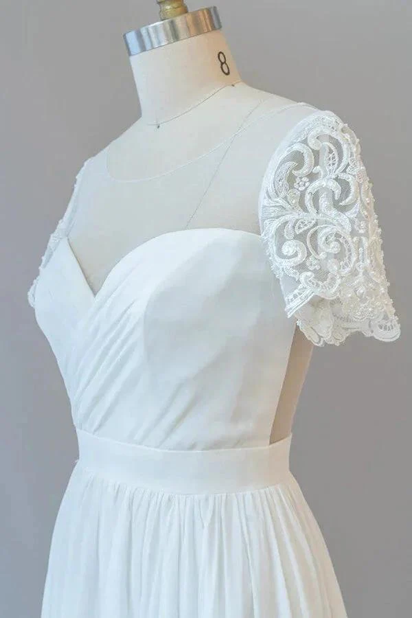 Long A-line Chiffon Backless Wedding Dress with Sleeves - Image 6