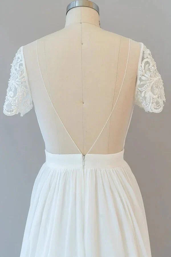 Long A-line Chiffon Backless Wedding Dress with Sleeves - Image 7