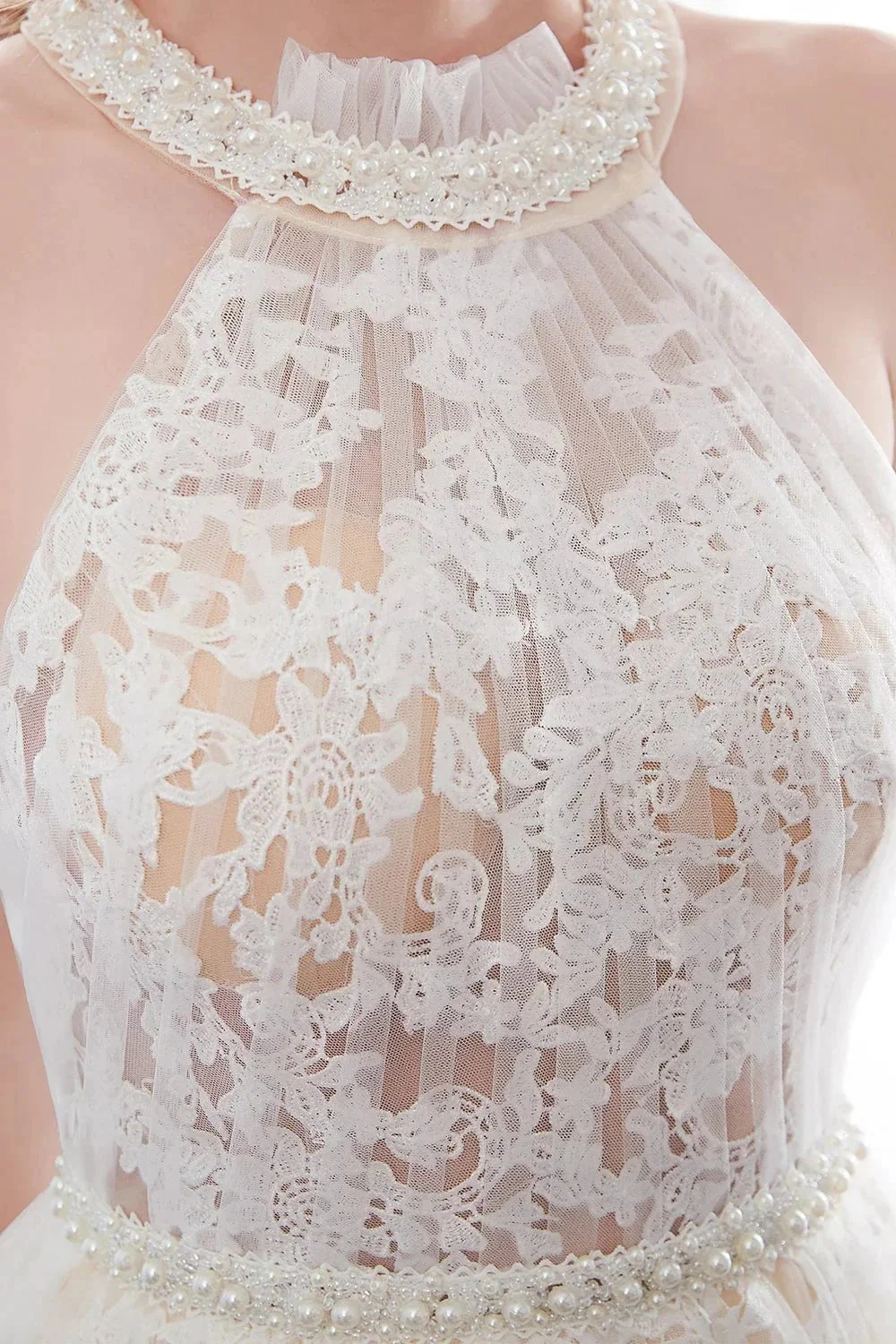 Long A-line Halter Appliques Lace Tulle Evening Dresses - Image 9