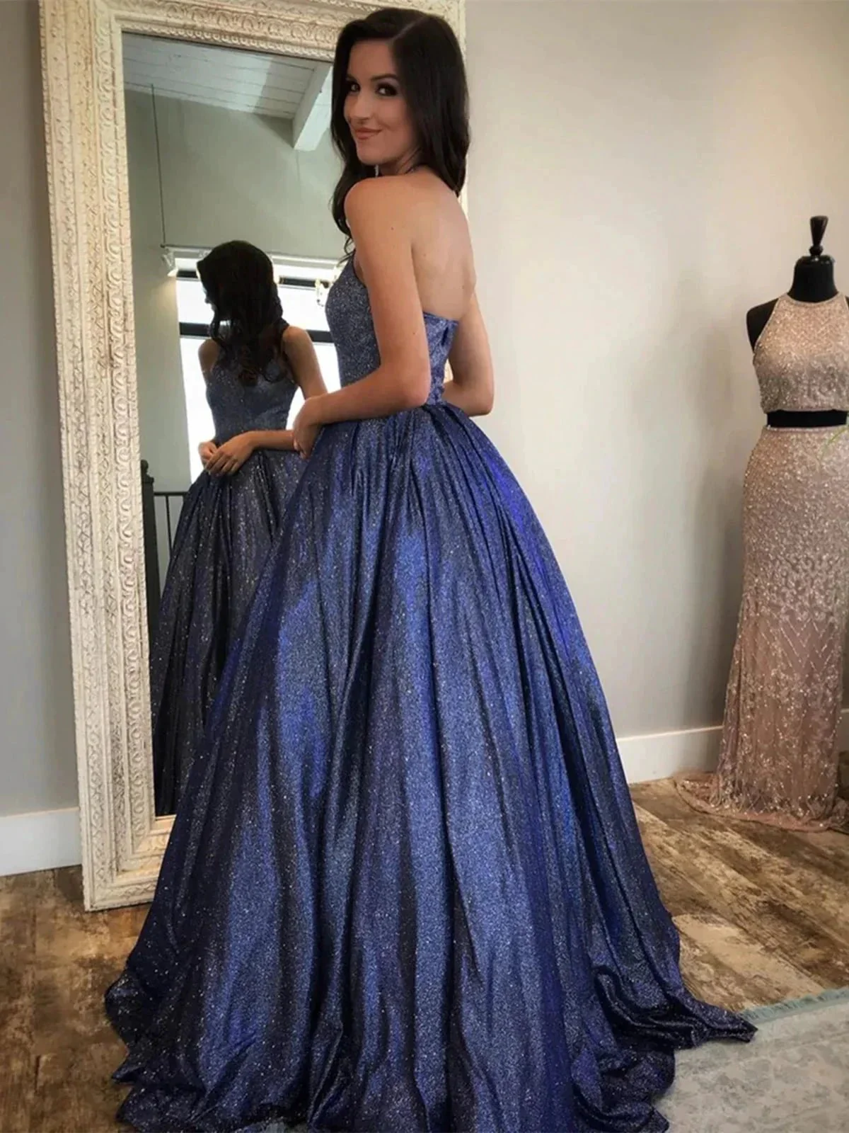 Long A-line Halter Backless Formal Graduation Prom Dresses with Pockets - Image 2
