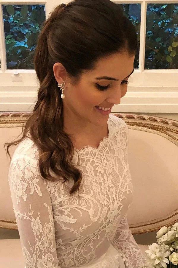 Long A-line Lace Wedding Dress with Sleeves - Image 2