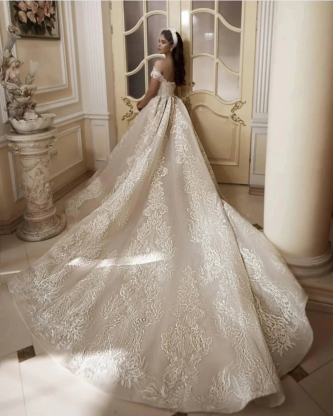 Long A-Line Off-the-Shoulder Appliques Lace Wedding Dress - Image 2