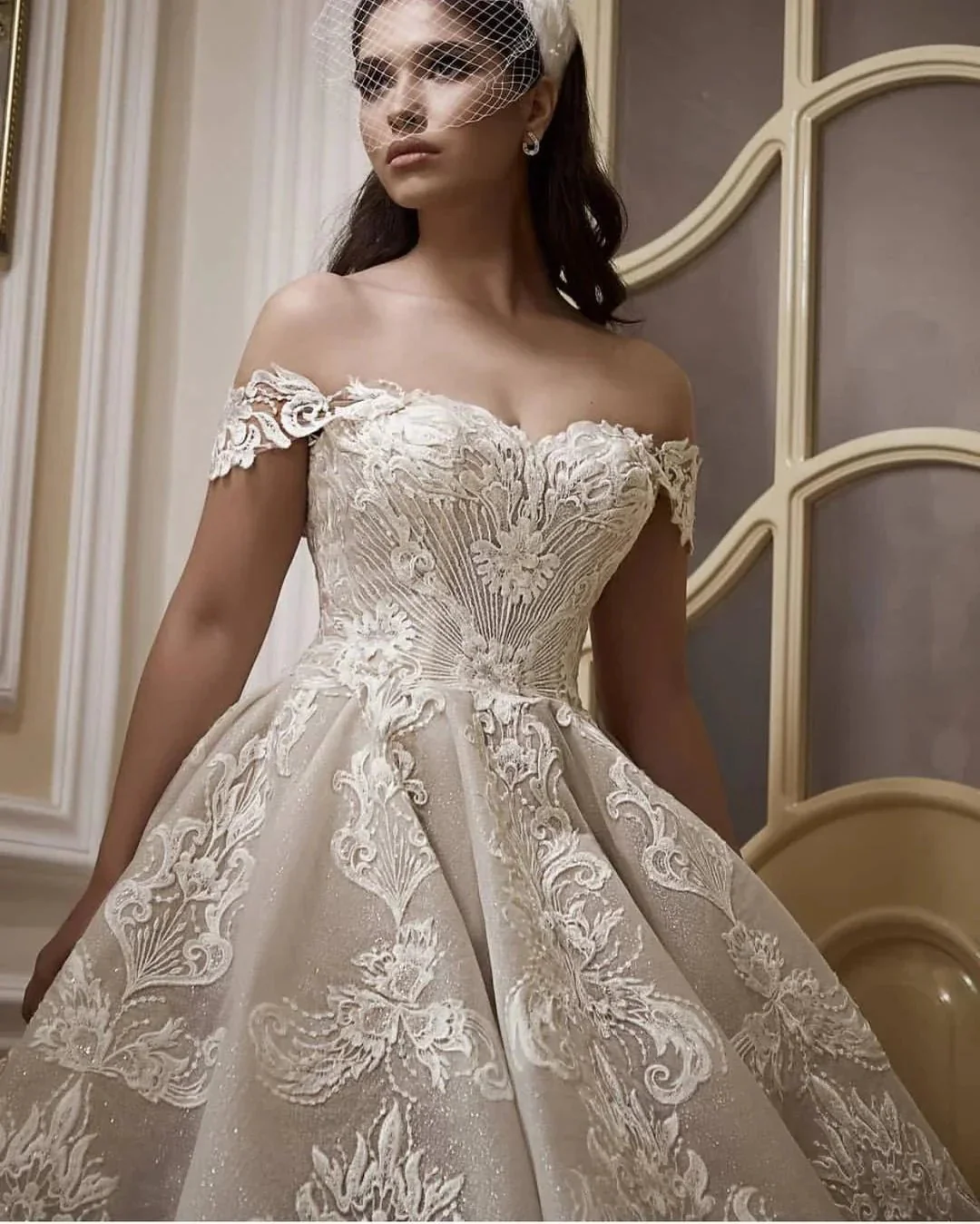 Long A-Line Off-the-Shoulder Appliques Lace Wedding Dress - Image 3