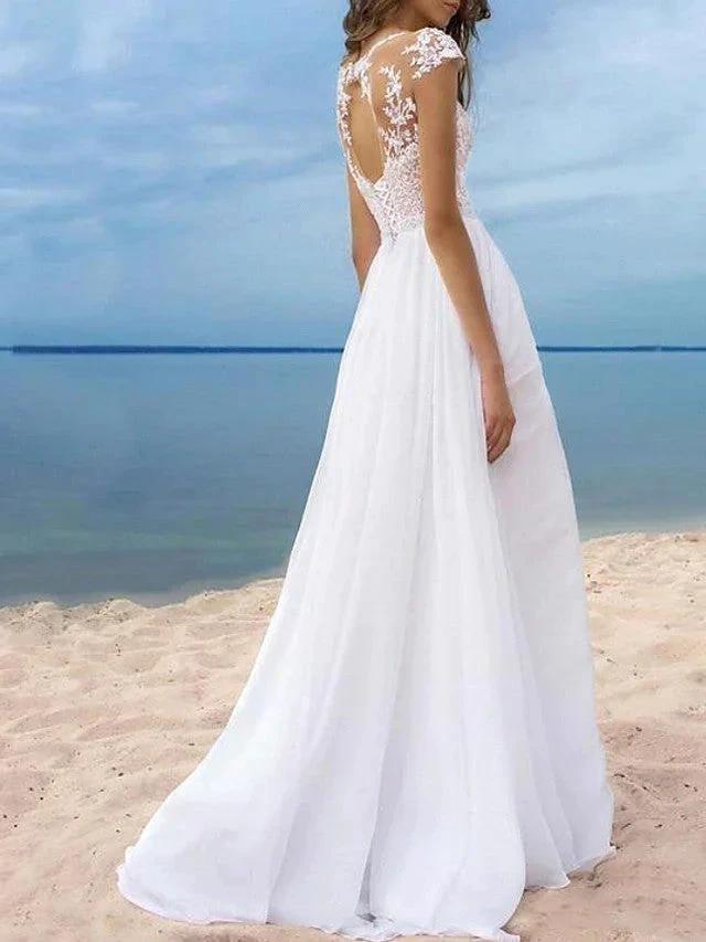 Long A-Line Off the Shoulder Chiffon Backless Wedding Dresses with Slit - Image 2