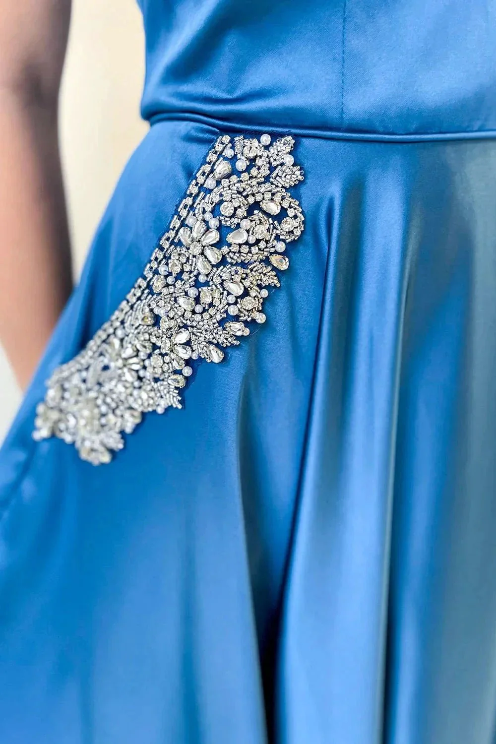 Long A-line Off-the-shoulder Prom Dress With Pockets Crystal Embellishment - Image 2