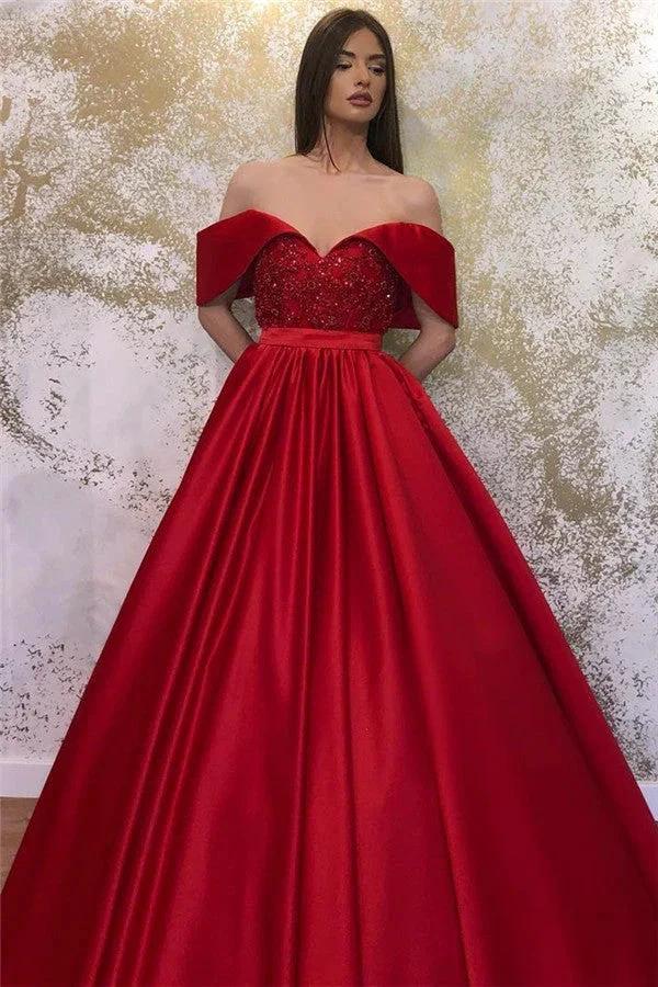 Long A-line Off-the-shoulder Satin Sweetheart Formal Prom Dresses - Image 2