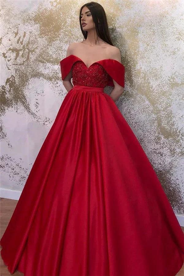 Long A-line Off-the-shoulder Satin Sweetheart Formal Prom Dresses - Image 3