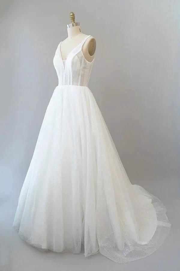 Long A-line Open Back Sequins Tulle Backless Wedding Dress - Image 3