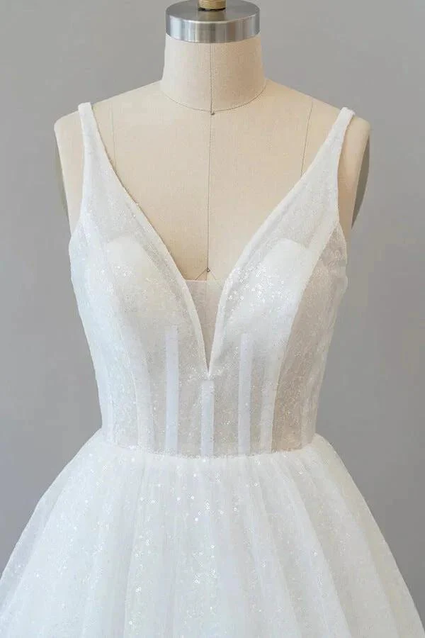 Long A-line Open Back Sequins Tulle Backless Wedding Dress - Image 5
