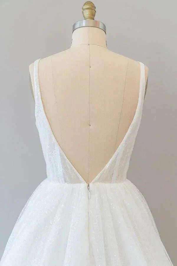 Long A-line Open Back Sequins Tulle Backless Wedding Dress - Image 6
