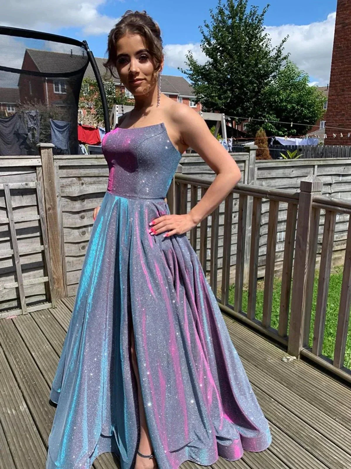 Long A-line Sleeveless Open Back Formal Graduation Dresses with Slit - Image 2