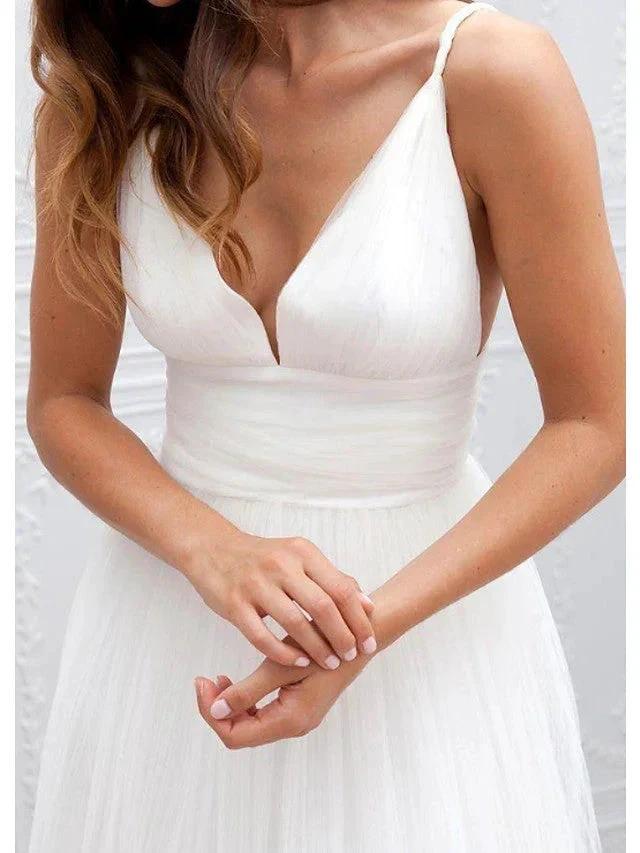 Long A-Line Spaghetti Strap Taffeta Tulle Chiffon Wedding Dresses - Image 3