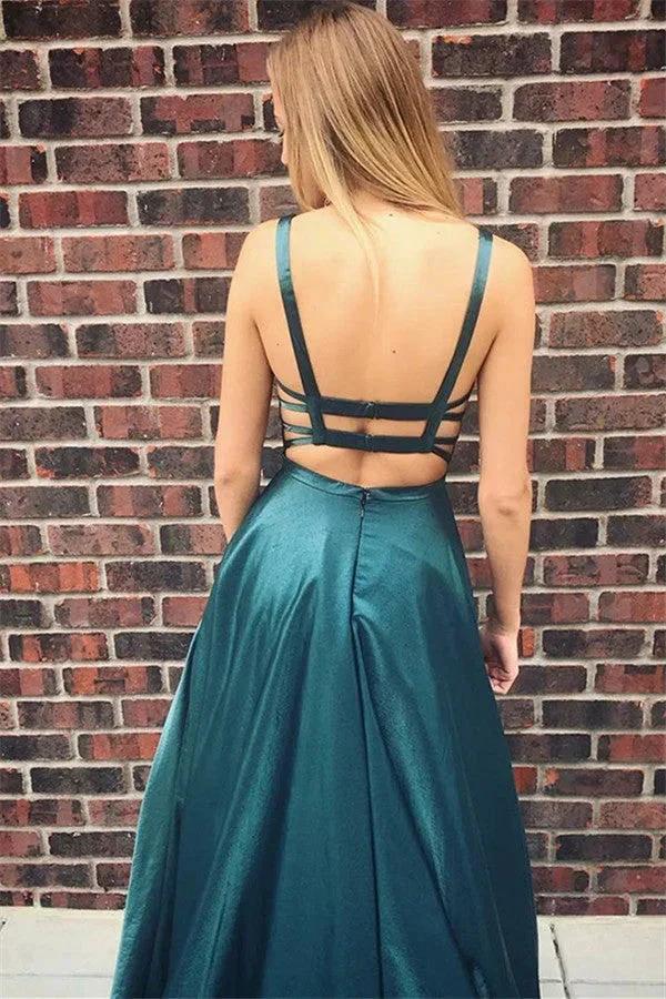 Long A-line Square Stretch Satin Prom Dress - Image 2