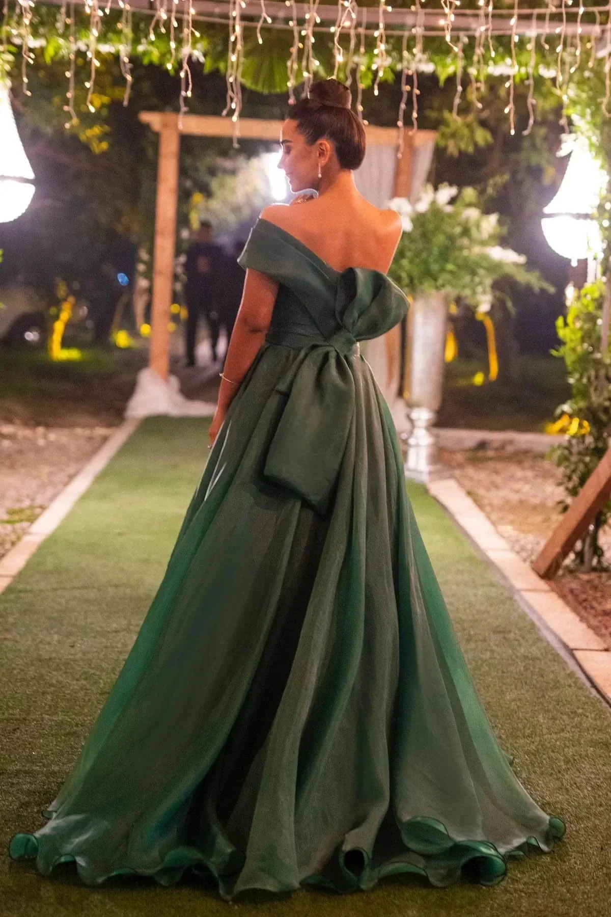 Long A line Strapless One Shoulder Bowknot Prom Dress With Front Split - Image 3