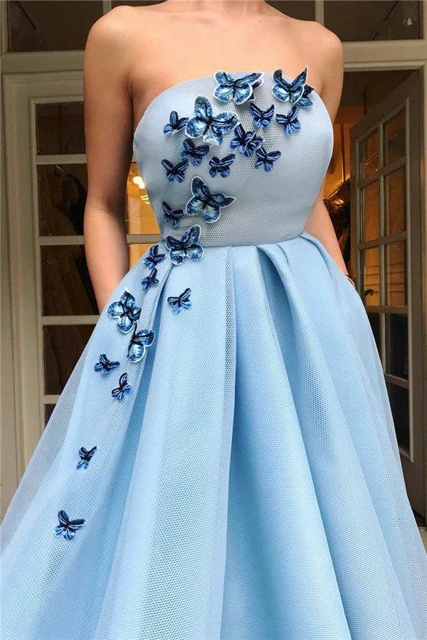 Long A-line Strapless Satin Prom Dress with pockets - Image 2