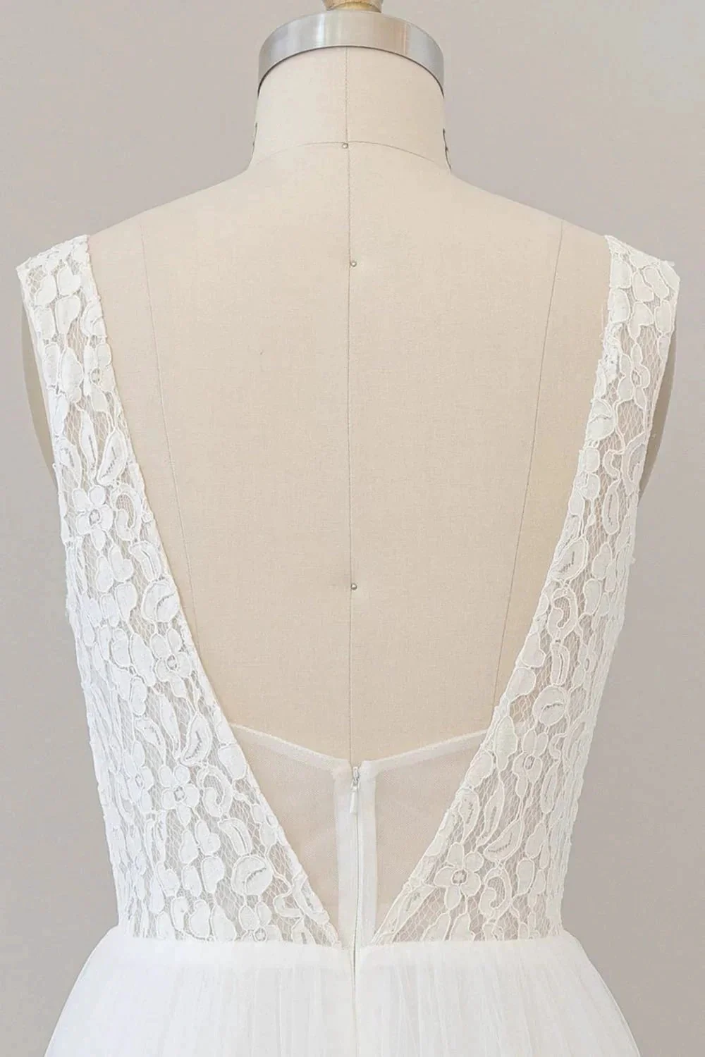 Long A-line Straps V-neck Chiffon Open Back Wedding Dress - Image 5