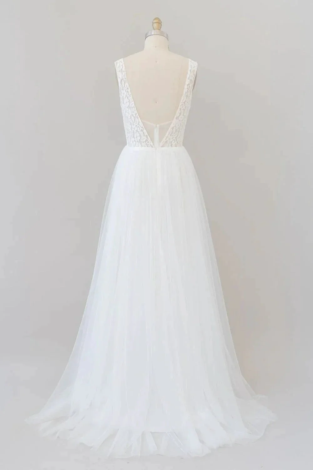 Long A-line Straps V-neck Chiffon Open Back Wedding Dress - Image 6