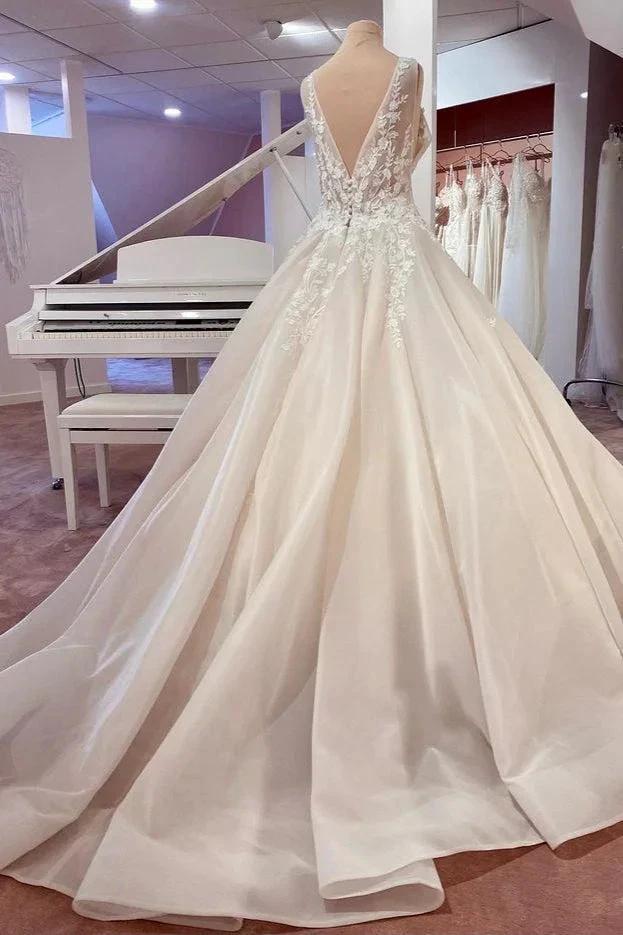 Long A-Line Sweetheart Appliques Lace Backless Wedding Dress - Image 2