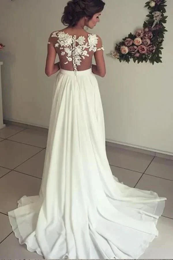 Long A-line Sweetheart Appliques Lace Chiffon Wedding Dress with Slit - Image 2