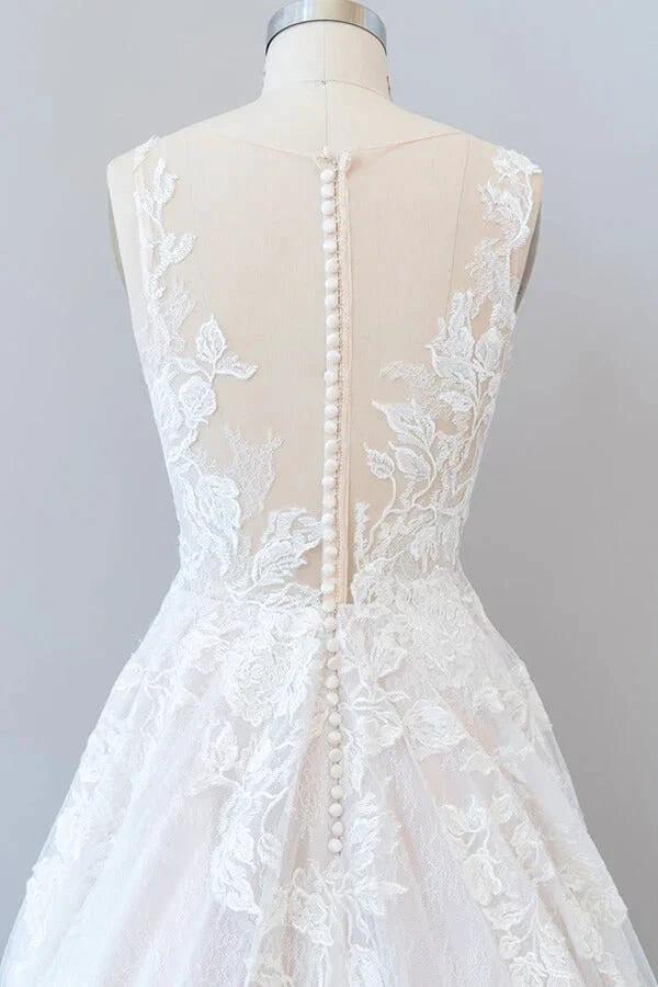 Long A-line Sweetheart Appliques Lace Tulle Wedding Dress - Image 7