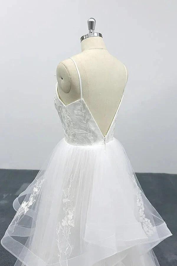Long A-line Sweetheart Appliques Spaghetti Strap Tulle Wedding Dress - Image 6