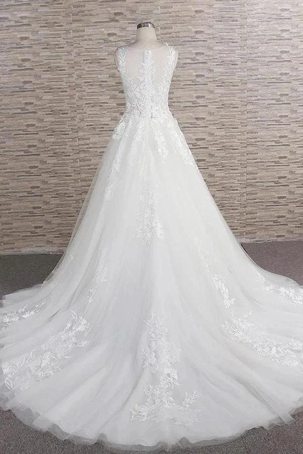 Long A-line Sweetheart Applqiues Lace Tulle Wedding Dress - Image 2