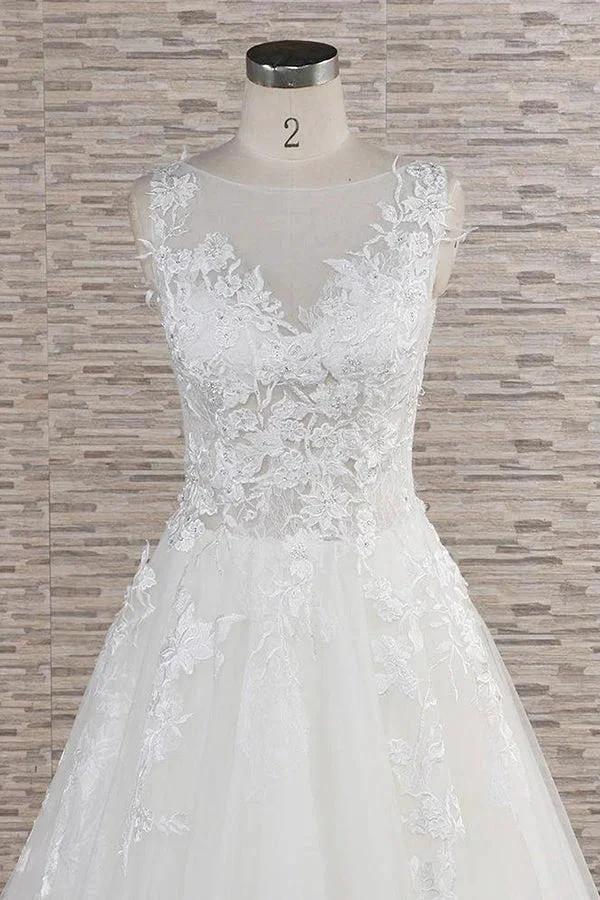 Long A-line Sweetheart Applqiues Lace Tulle Wedding Dress - Image 4