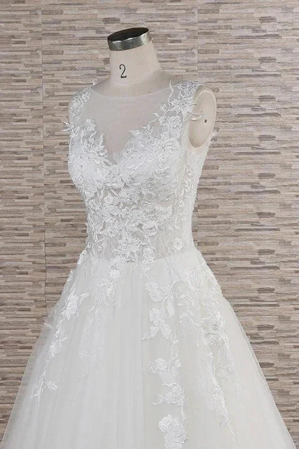 Long A-line Sweetheart Applqiues Lace Tulle Wedding Dress - Image 5