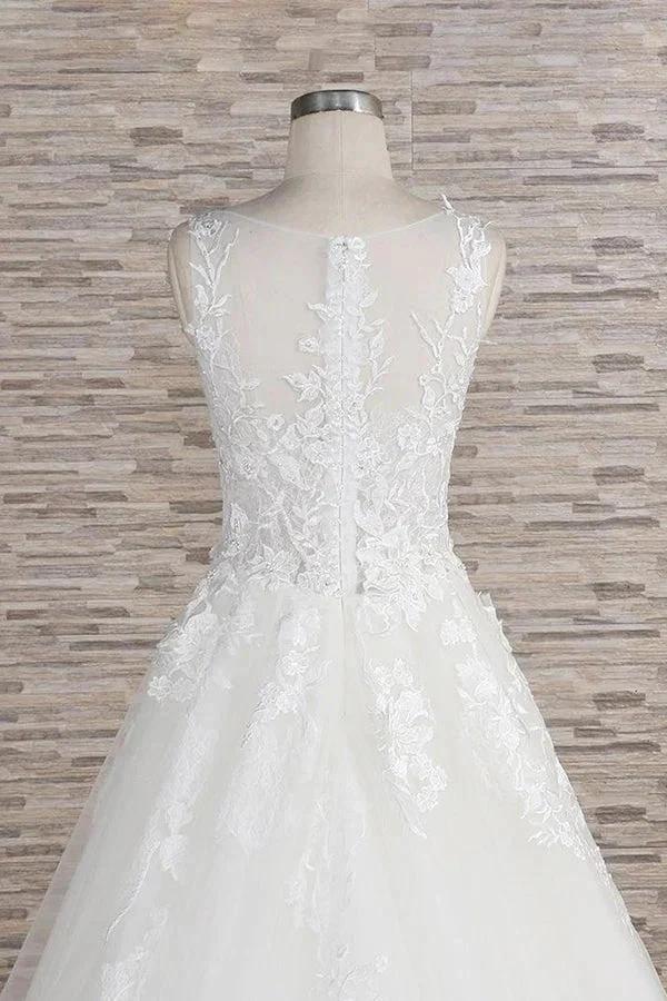 Long A-line Sweetheart Applqiues Lace Tulle Wedding Dress - Image 6