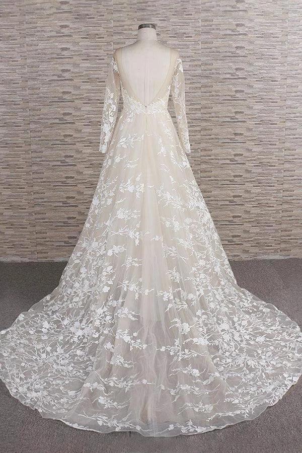 Long A-line Sweetheart Applqiues Tulle Wedding Dress with Sleeves - Image 2