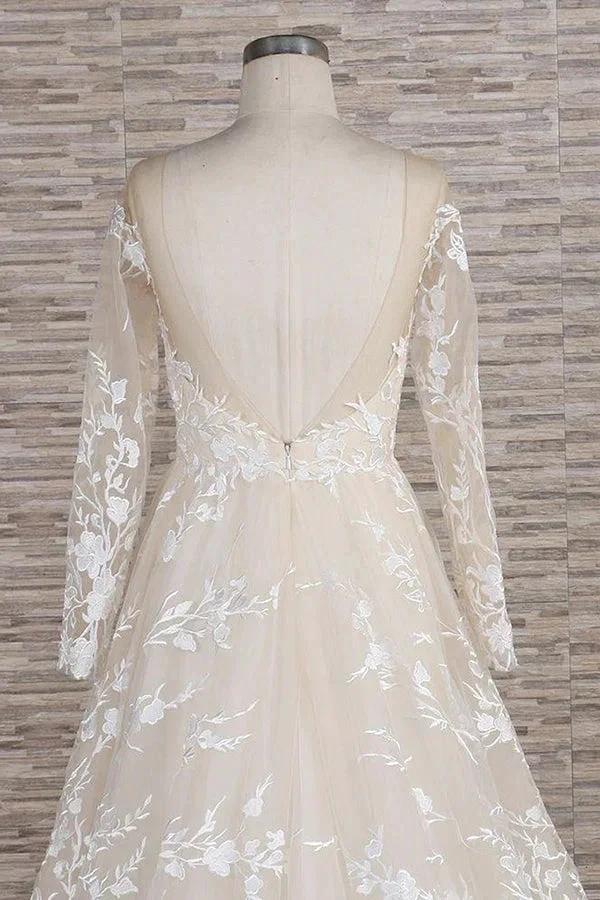 Long A-line Sweetheart Applqiues Tulle Wedding Dress with Sleeves - Image 6