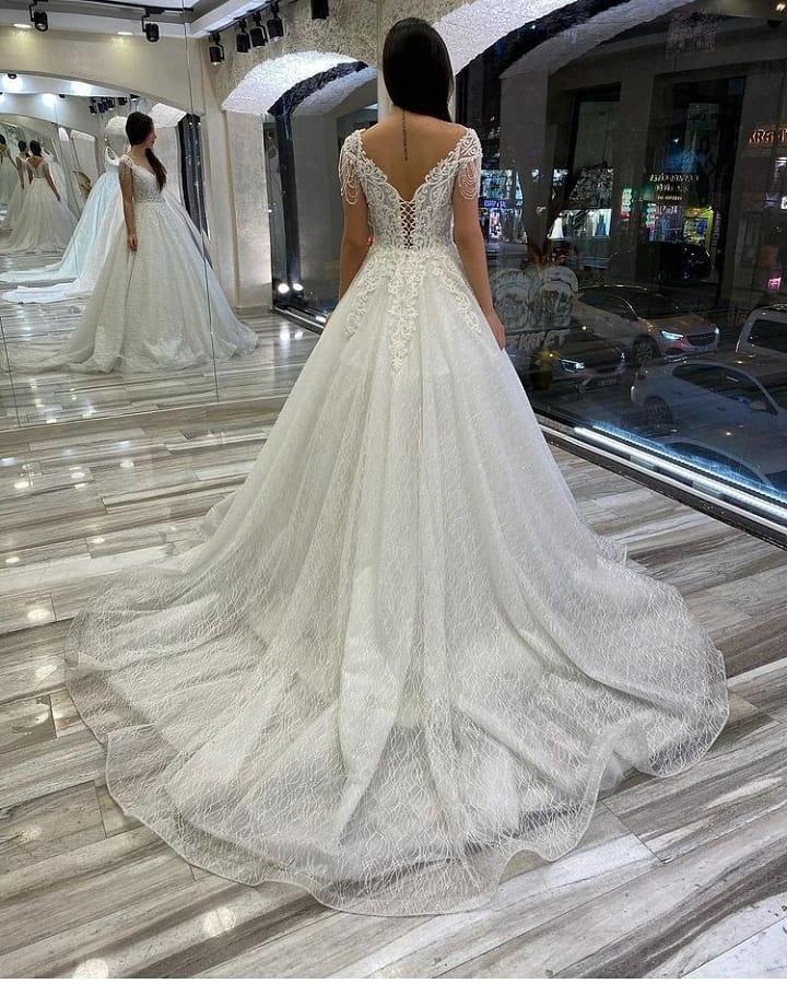 Long A-Line Sweetheart Backless Sequins Appliques Lace Wedding Dresses - Image 2