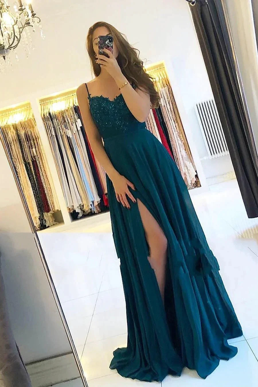 Long A-Line Sweetheart Chiffon Prom Dress With Slit - Image 2