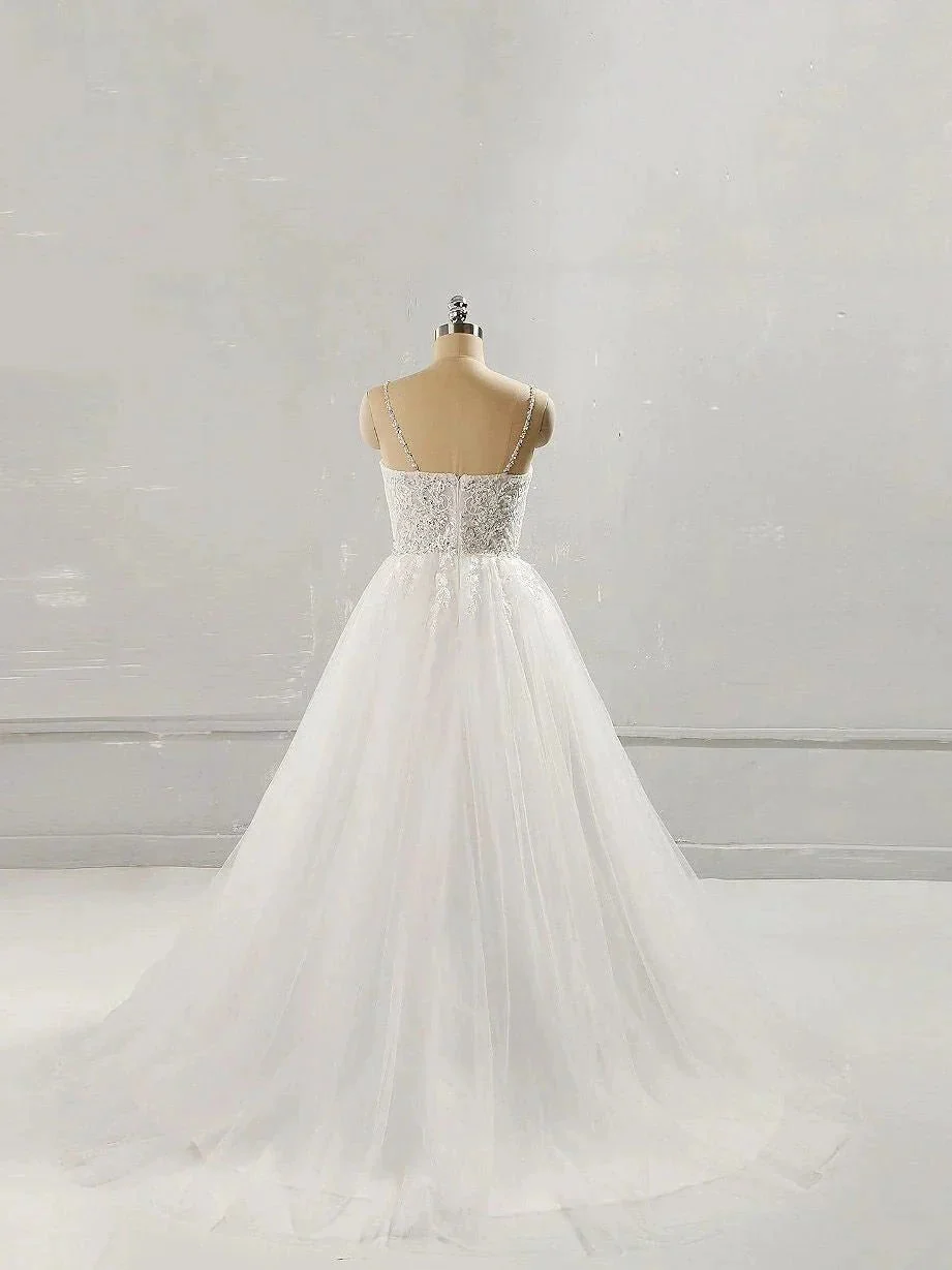 Long A-line Sweetheart Lace Tulle Wedding Dress - Image 2