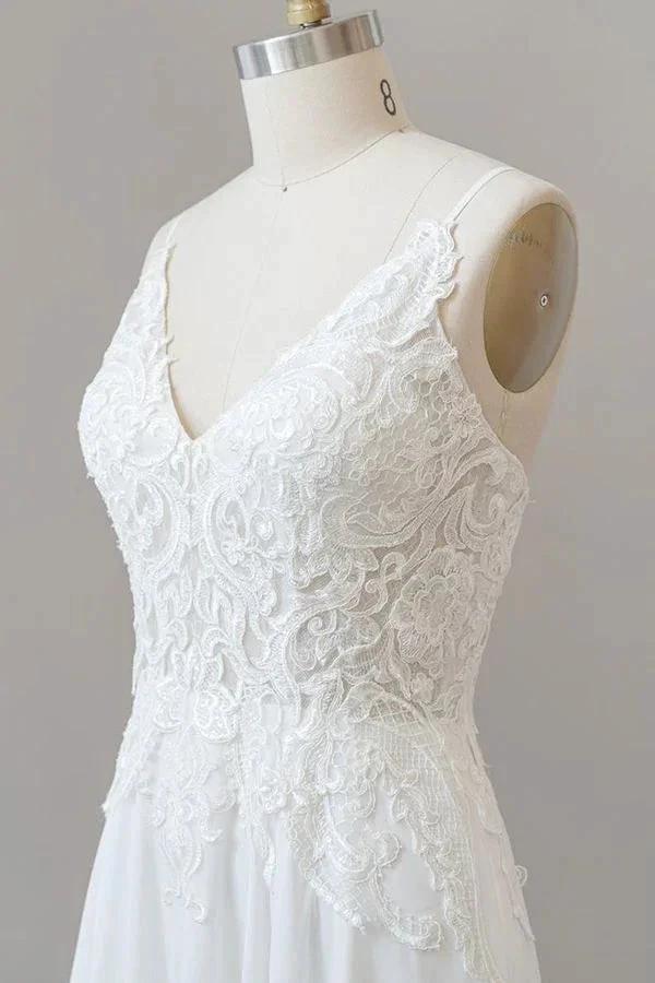 Long A-line Sweetheart Spaghetti Strap Appliques Chiffon Wedding Dress - Image 6